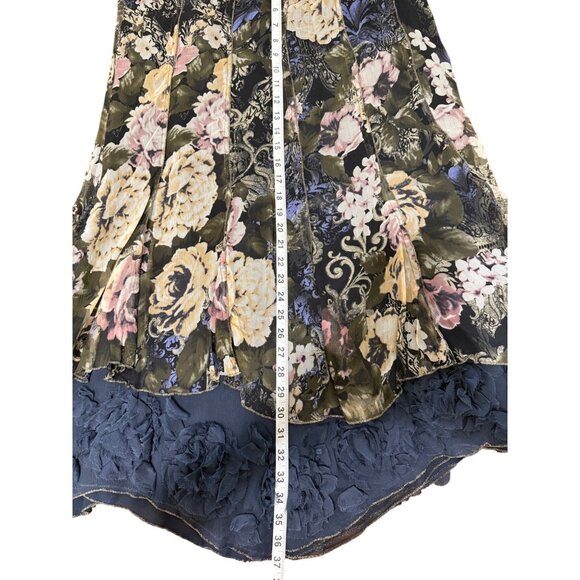 Floral Velvet Chiffon Skirt Silk By Background Boho Whimsy Italy Size 46 / US 10 - Picture 7 of 9
